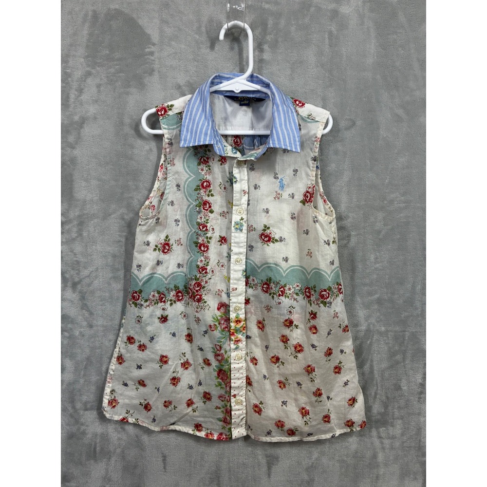 Polo Ralph Lauren Kids Floral Patchwork Sleeveless Button Down Shirt Size 10